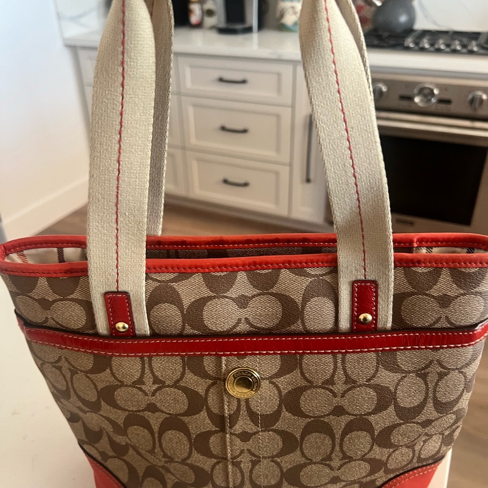 Preloved Coach Red and Tan Leatherware Tote - Picture 2 of 5